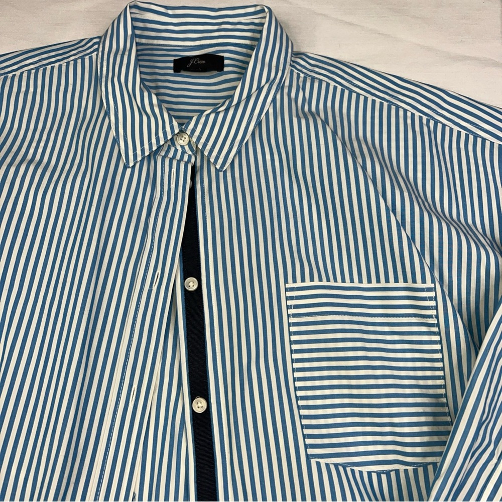 J. Crew Vertical Striped Button-Down Shirt in Blue and White
